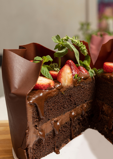 Strawberry Garden Cake - Devil's Food Cake (Slice)