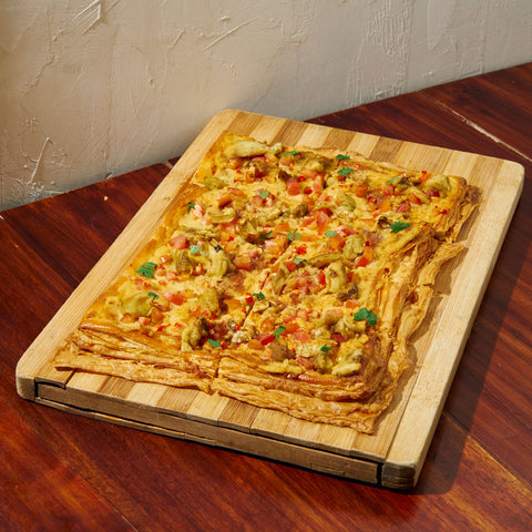 Hummus, Roasted Eggplant, Tomatoes, Chili Puff Pizza