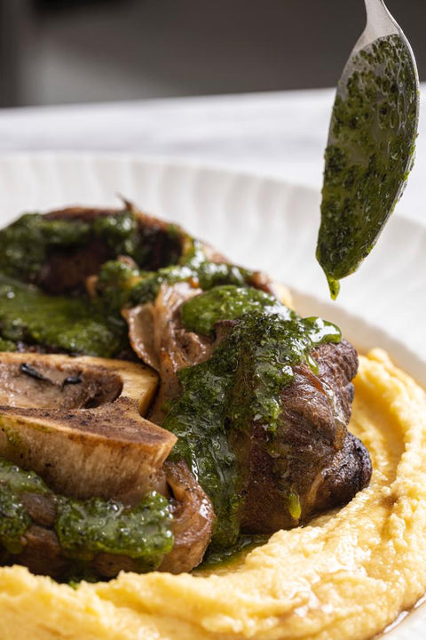 Grass-fed Beef Chimichurri and Polenta