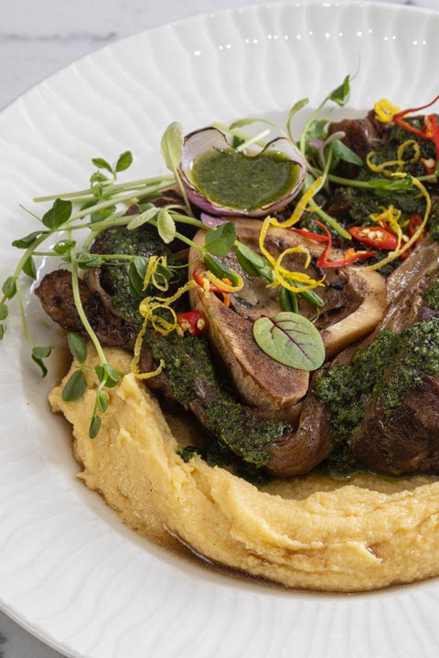 Grass-fed Beef Chimichurri and Polenta