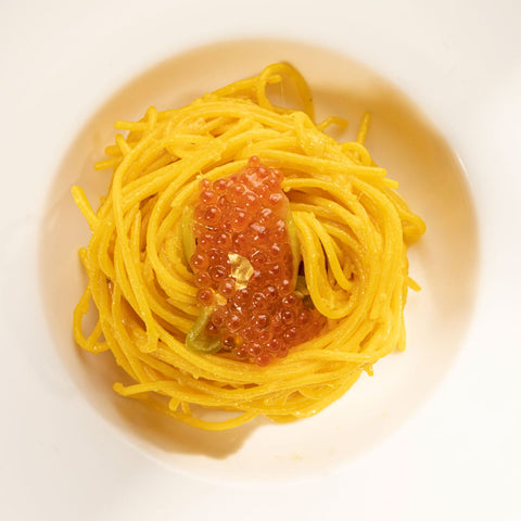 Saffron Aglio Olio and Ikura Spaghettini